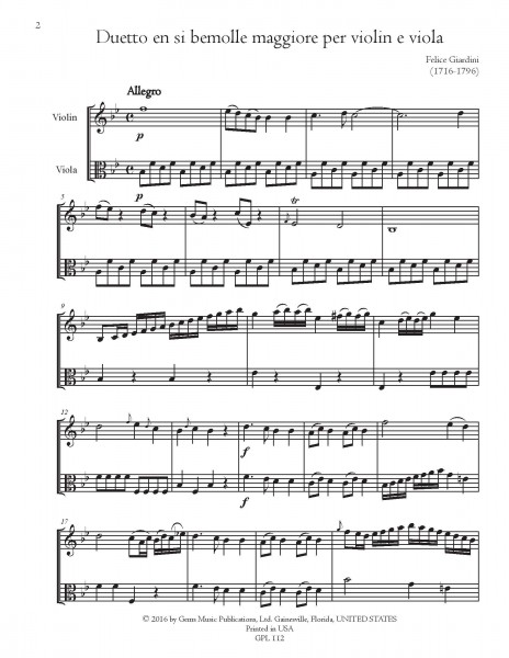Duet in B-flat major for Violin and Viola