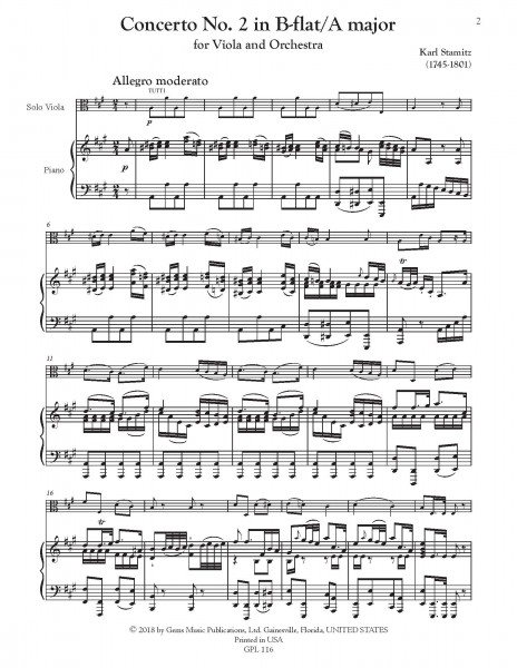Concerto No. 2 in B-flat/A major Viola and Orchestra (viola/piano reduction)