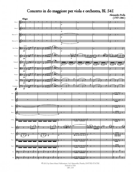 Concerto in do maggiore, BI. 541 Viola e Orchestra (score/parts)