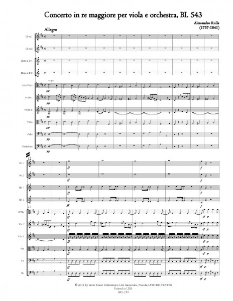 Concerto in re maggiore, BI. 543 Viola e Orchestra (score/parts)