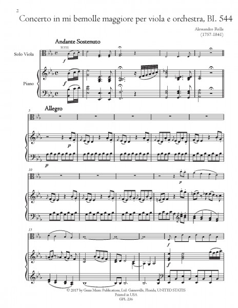 Concerto in mi bemolle maggiore, BI. 544 Viola e Orchestra (viola/piano reduction)